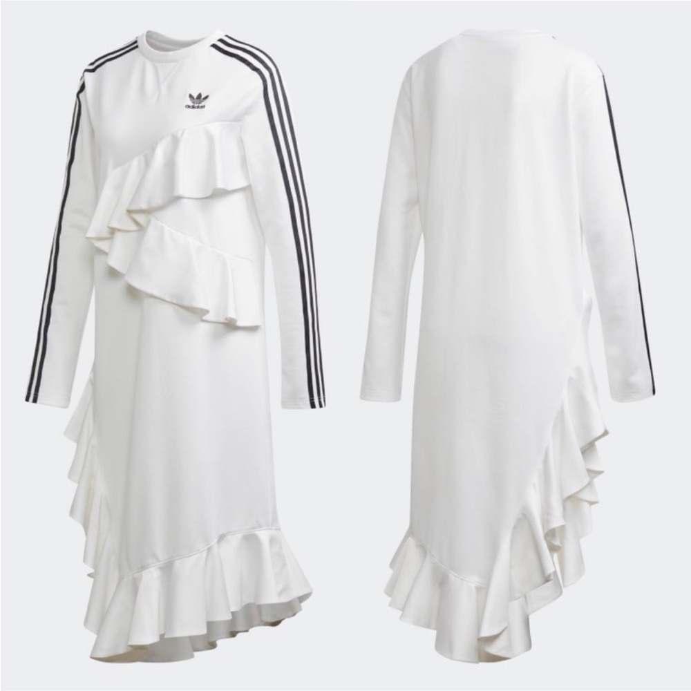 Adidas Originals x J KOO Off White Ruffle Dress